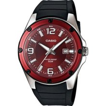 Casio Men's Core MTP1346-5AV Black Resin Quartz Watch with Red Di ...