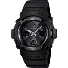 Casio Men's G-Shock Atomic Solar Plastic Resin Case and Bracelet Shock Resistant Black Dial AWGM100B-1