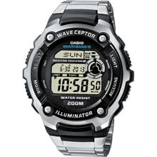 Casio Wave Ceptor Wv-200De-1Aver Men's Radio Controlled Digital Quartz Multifunction Watch With Steel Bracelet