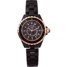 Ceramic Couture Women's Black Rose Gold Ceramic Bracelet Watch