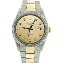 Champagne diamond dial bezel SS & gold oyster bracelet men rolex watch datejust - Gold - Gold - 6