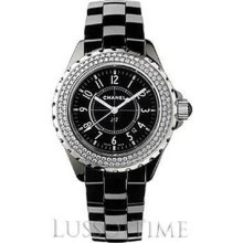 Chanel J12 Jewelry Black Ceramic 33 MM Diamond Bezel Ladies Watch - H0949
