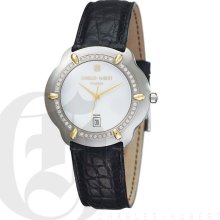 Charles Hubert Diamond and 18 KT Gold Stainless Steel Mens Geniune Crocodile Strap Watch 18302D-W