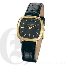Charles Hubert Premium Mens Square Black Dial Watch with Black Genuine Crocodile Strap 3681-GB