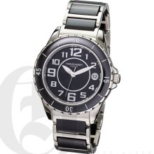 Charles Hubert Premium Mens Black Dial Dress and Sport Watch with Genuine Ceramic Case and Band 3755-B