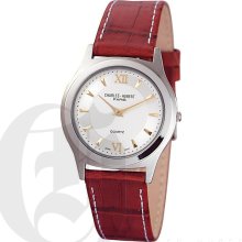 Charles Hubert Premium Mens White Dial Stainless Steel Watch with Leather Strap 3705