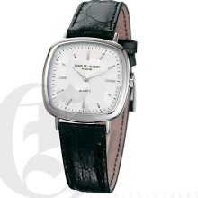 Charles Hubert Premium Mens Square White Dial Watch with Black Genuine Crocodile Strap 3681-WW
