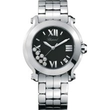 Chopard Happy Sport Stainless Steel Ladies Watch Black Roman Dial With Seven Diamonds 278477-3004