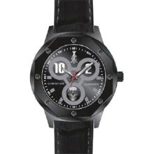 Christian Audigier Men's Revo SWI-658 Black Leather Quartz Watch ...