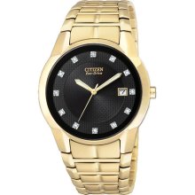 Citizen Eco-drive 12 Diamond Mens Pair Gold-tone Black Dial Watch