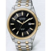 Citizen Eco Drive Men`s 2-tone Wr100 Watch With Black Dial (41 Mm Case)