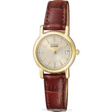 Citizen Ladies Eco-Drive Gold Tone Champagne Dial Brown EW1272-01P