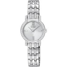 Citizen Ladies Eco-Drive Silhouette Swarovski Crystal Bezel Silver Tone Dial EX1240-51A