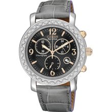 Citizen Ladies Eco-Drive Chronograph Two Tone Stainless Steel Case and Bracelet Black Dial Date FB1298-05H