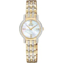 Citizen Ladies Eco-Drive Gold Tone Silhouette Swarovski Crystal Bezel Mother of Pearl Dial EX1242-56D