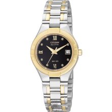 Citizen Ladies Elektra Silver & Gold-Tone Black Dial Date EW1484-53E