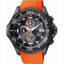 Citizen Mens Eco-Drive Promaster Stainless Watch - Orange Rubber Strap - Black Dial - BJ2119-06E