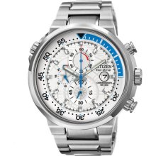 Citizen Men's Eco-Drive Chronograph Stainless Steel Case and Bracelet Silver Dial Date Display CA0440-51A