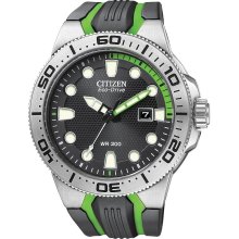 Citizen Mens Eco-Drive Scuba Fin Analog Diver Stainless Watch - Two-tone Rubber Strap - Black Dial - BN0090-01E