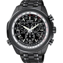 Citizen Men's Eco-Drive Perpetual Calendar Alarm Chronograph Stainless Steel Black Case Black Dial BL5405-59E