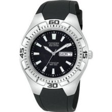 Citizen Men's Eco-Drive Titanium Dive Watch - Black Rubber Strap - Black Dial - BM8290-05E