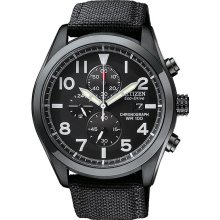 Citizen Men's Stainless Steel Eco-Drive Chronograph Black Dial Sapphire Nylon Strap CA0255-01E