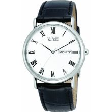 Citizen Mens White Dial with Leather Strap Eco-Drive BM8240-11A Watch
