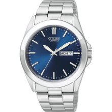 Citizen Quartz Mens Analog Stainless Watch - Silver Bracelet - Blue Dial - BF0580-57L