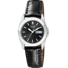 Citizen Quartz Womens Analog Stainless Watch - Black Leather Strap - Black Dial - EQ0560-09E