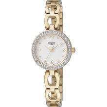 Citizen Quartz Womens Crystal Analog Stainless Watch - Gold Bracelet - Pearl Dial - EJ6072-55A