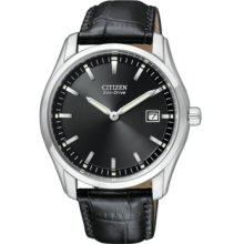 Citizen Watch, Mens Eco-Drive Black Croc Embossed Leather Strap 40mm A