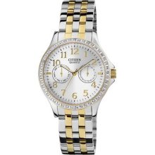Citizen Women's Dress Crystal Two Tone Stainless Steel Watch Ed8114-57a