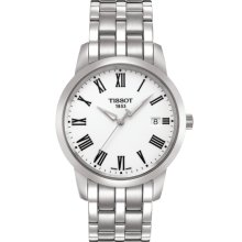 Classic Dream Men's Quartz Watch - White Roman Dial with Stainless Steel Bracelet