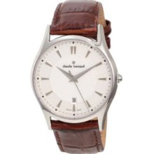 Claude Bernard Men's 79008 3 Ain Classic Gents White Dial Brown Leather Watch