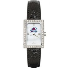 Colorado Avalanche Ladies Allure Watch Black Leather Strap LogoArt