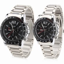 Couple Style New Water Unisex Resistant Steel Analog Quartz Wrist Watch (Silver)