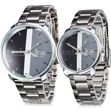 Couple's Casual Style Steel Quartz Analog Wrist Watches (Silver)