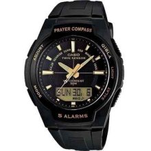 Cpw-500h-1a Cpw500hl Casio Mens Quartz Islamic Prayer Compass Black Resin Watch