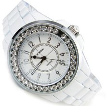 Crystal Diamond White Wristwatch Vogue Stainless Steel Silver Dial Women Watch