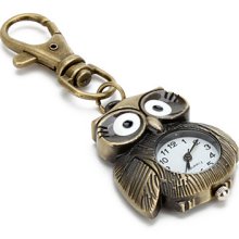 Cute Owl of Unisex Alloy Analog Quartz Keychain Watch (Bronze)
