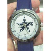 Dallas Cowboys Fossil Watch. Mens Three Hand Date Silicone Watch