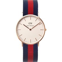 Daniel Wellington Womens Oxford Classic Analog Stainless Watch - Blue with Red Stripe Nylon Strap - White Dial - 0501DW