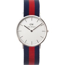 Daniel Wellington Womens Oxford Classic Analog Stainless Watch - Blue with Red Stripe Nylon Strap - White Dial - 0601DW