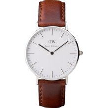 Daniel Wellington Womens St Andrews Classic Analog Stainless Watch - Brown Leather Strap - White Dial - 0607DW