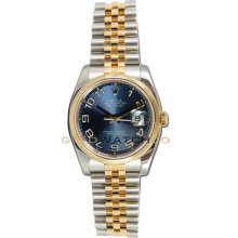 Datejust 116203 Steel Gold Jubilee Band Smooth Bezel Blue Dial
