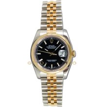 Datejust 116203 Steel Gold Jubilee Band Smooth Bezel Black Dial