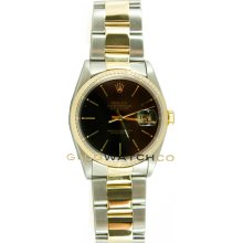 Datejust 16233 Steel & Gold Oyster Band Fluted Bezel Black Dial