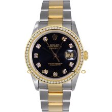 Datejust 16233 Steel Gold Oyster Band Black Diamond Dial & Bezel