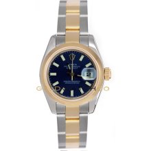 Datejust 179163 Steel Gold Oyster Band Smooth Bezel Blue Dial