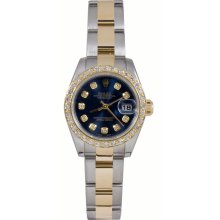 Datejust 179173 Steel Gold Oyster Band Blue Diamond Dial & Bezel